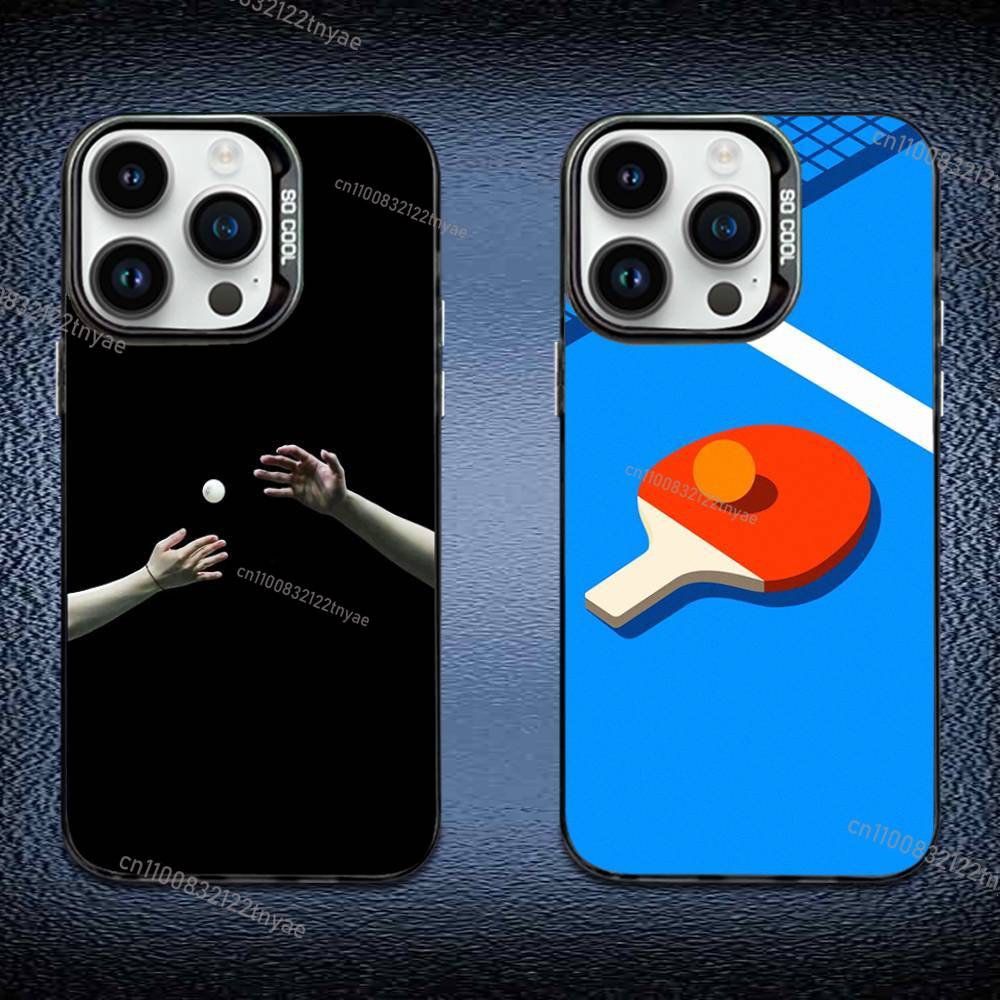 Table Tennis Cartoon - เคสโทรศัพท์ลายไม้ปิงปองสำหรับ iPhone 17,16,Pro,Max,e,15,14,Plus,13,12,Mini,11 สีเงินด้าน หรูหรา