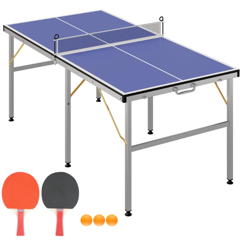 Table Tennis Usa Team - โต๊ะปิงปองแบบพกพาขนาด 6x3 ฟุต โต๊ะเทนนิสระดับมืออาชีพ พร้อมตาข่าย, ไม้ปิงปอง