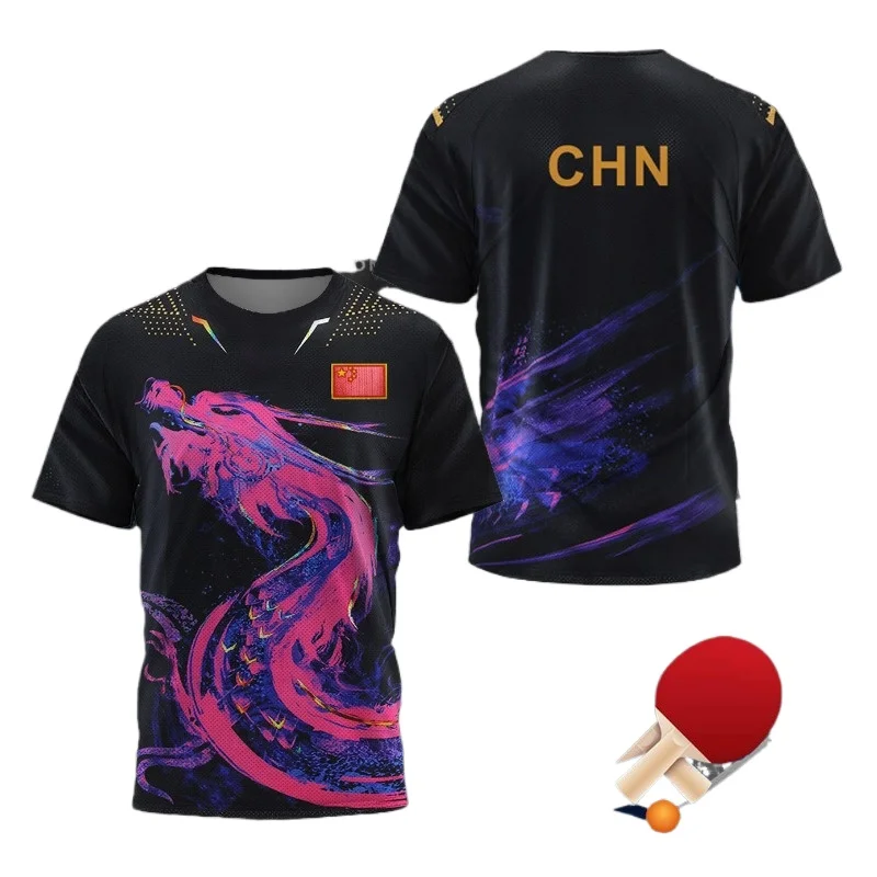 Table Tennis Match - เสื้อยืดลายกราฟิก CHINA Dragon สำหรับผู้ชาย เสื้อผ้าแฟชั่น เสื้อยืดกีฬาแบดมินตัน