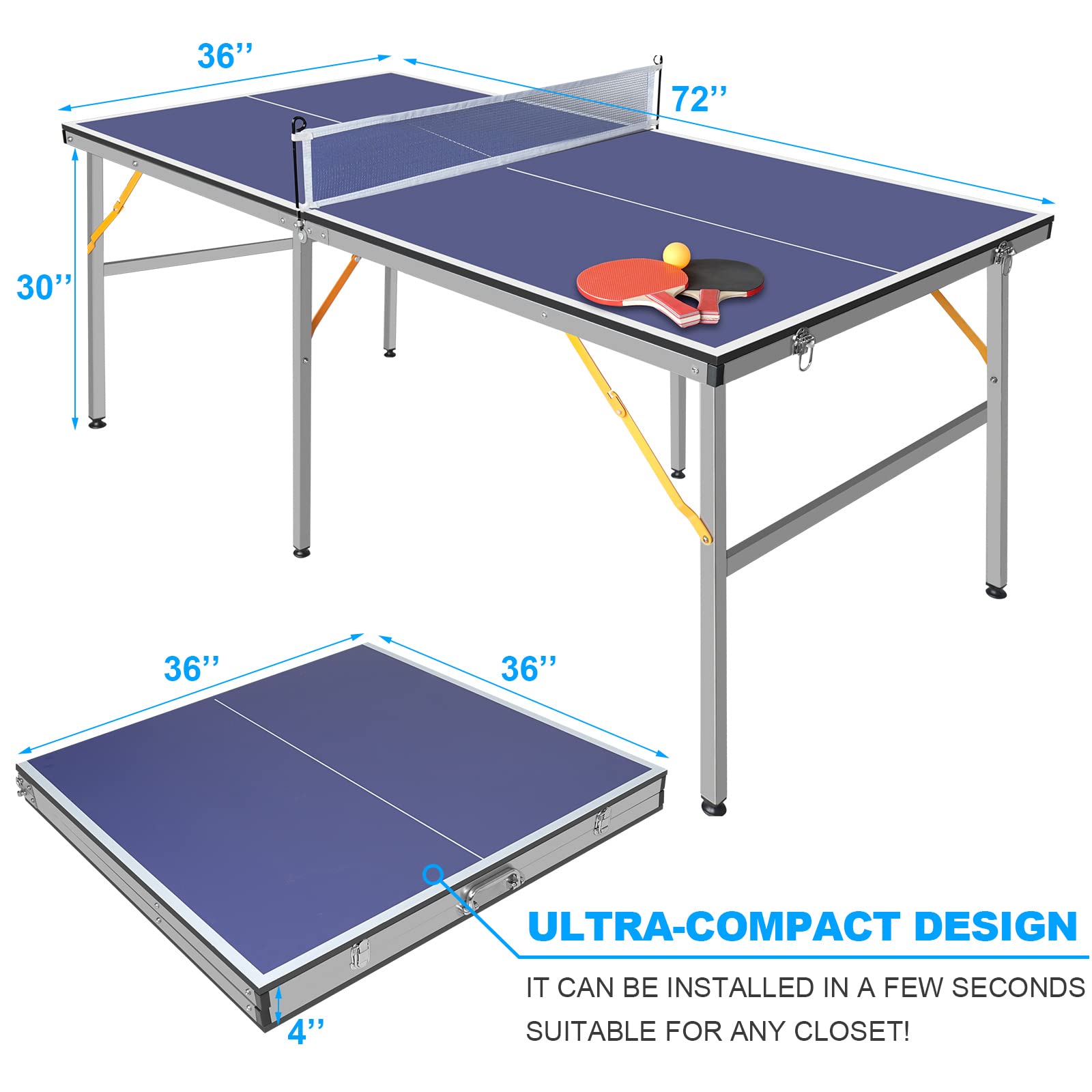 โต๊ะปิงปองแบบพกพาขนาด 6x3 ฟุต  - Table Tennis Usa Team บทวิจารณ์และราคา